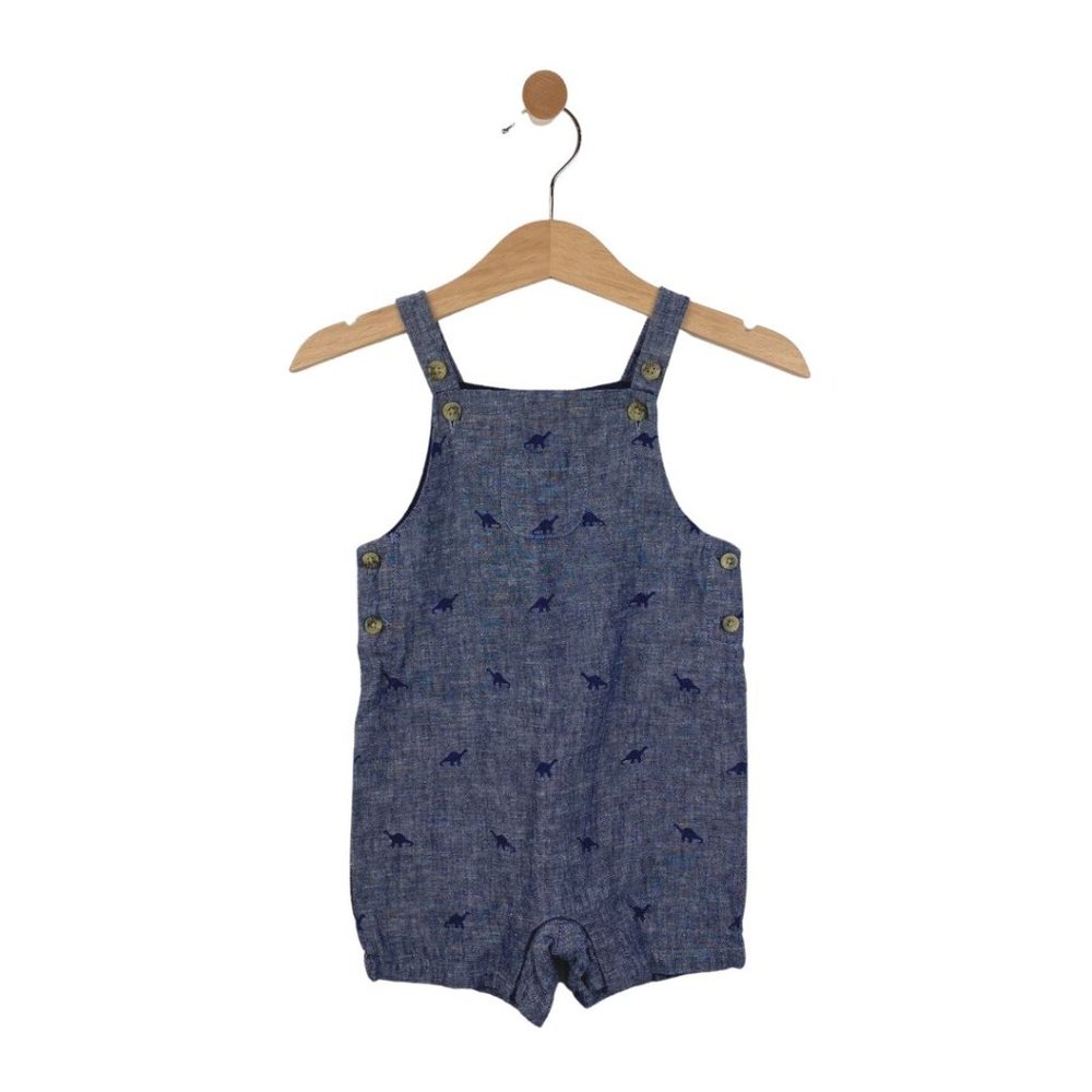 Janie and Jack Overall Shorts Blue with Embroidered Dinosaurs 6 Months